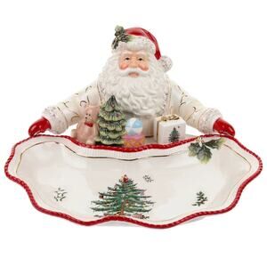 NEW  Spode Christmas Tree Figural Santa Dish Cookie/ Candy Serving Dish 22K Gold